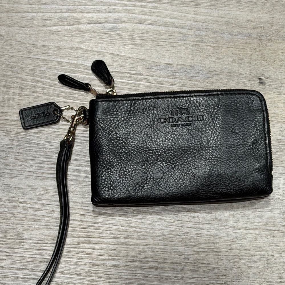 Coach Black Textured Leather Wristlet